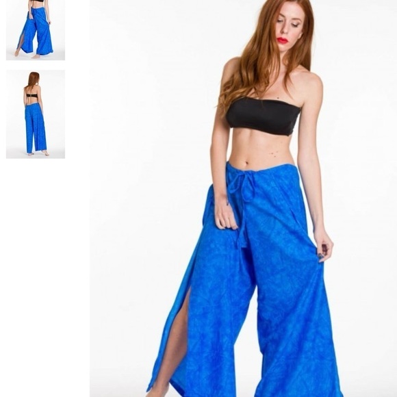 Rima Beach Wear Set Pareo Palazzo Wide Leg Pants & Crop Top Wrap Around Pants - Picture 14 of 15